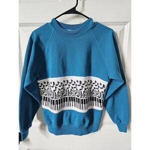 Vintage Custom Knit Crewneck Sweater Music Teacher Size Medium Teal Blue